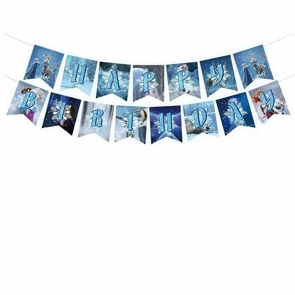 Snow Elsa Anime Cartoon Birthday Party Decorations Banner - Waterproof Laminated Hanging Pennants for Kids Room Theme Decoration Supplies