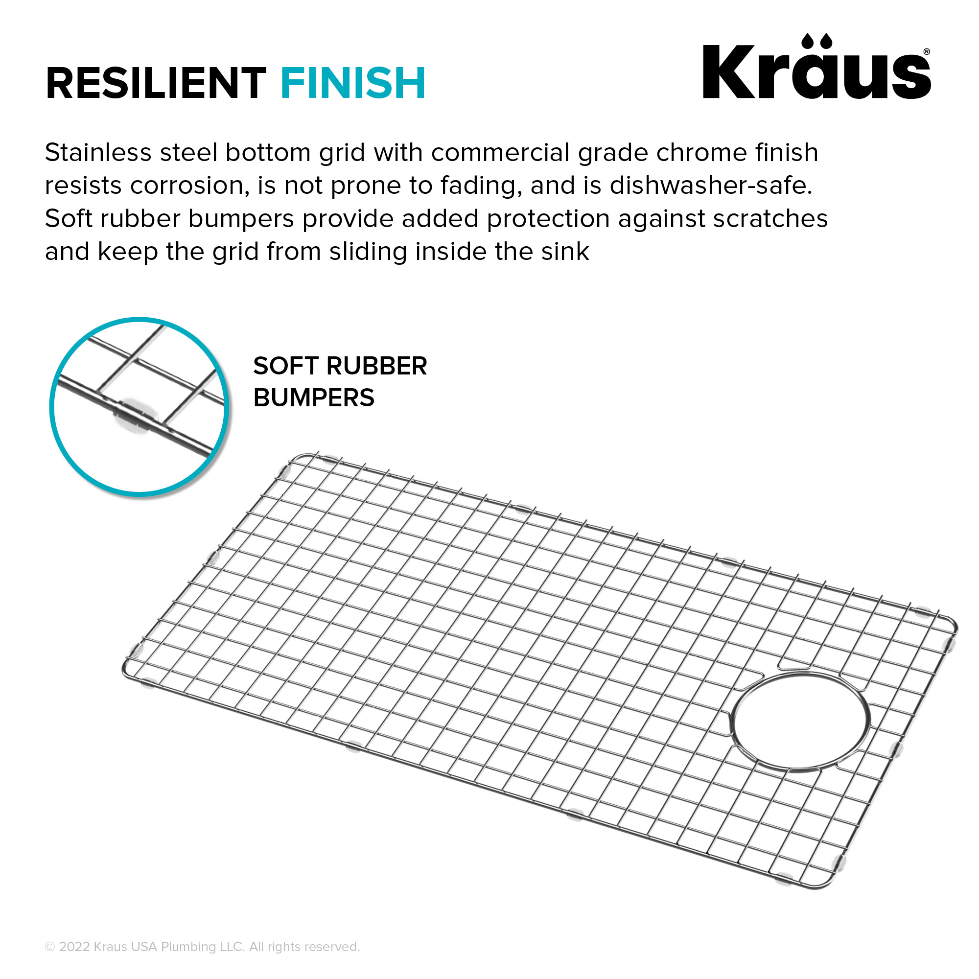 KRAUS Stainless Steel Bottom Grid (29 3/8 x 14 3/8) for 33 Turino Workstation Drop-In / Undermount Fireclay Kitchen Sink KFDW1-33GWH and KFDW1-33MGR - image 5 of 6