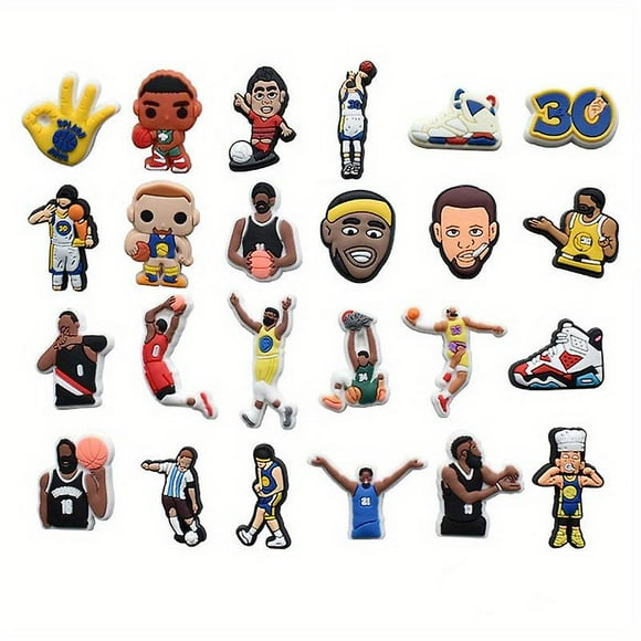 24pcs Basketball Theme Shoe Charms For Crocs Jibbitz Bubble Slides Sandals, PVC Shoe Decorations Accessories For Christmas Birthday Gift Party Favo