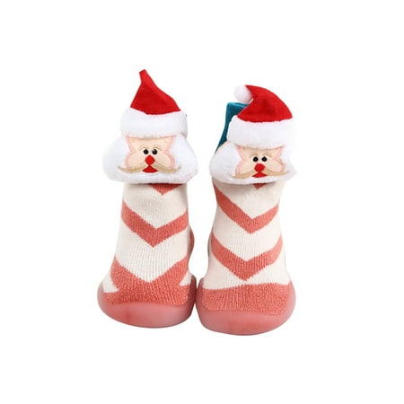 

Woobling Infant Christmas Socks First Walker Sock Shoes Soft Rubber Sole Floor Slippers House Xmas Slipper Winter Warm Home Shoe Anti-Slip Thick Pink Santa Claus 5C