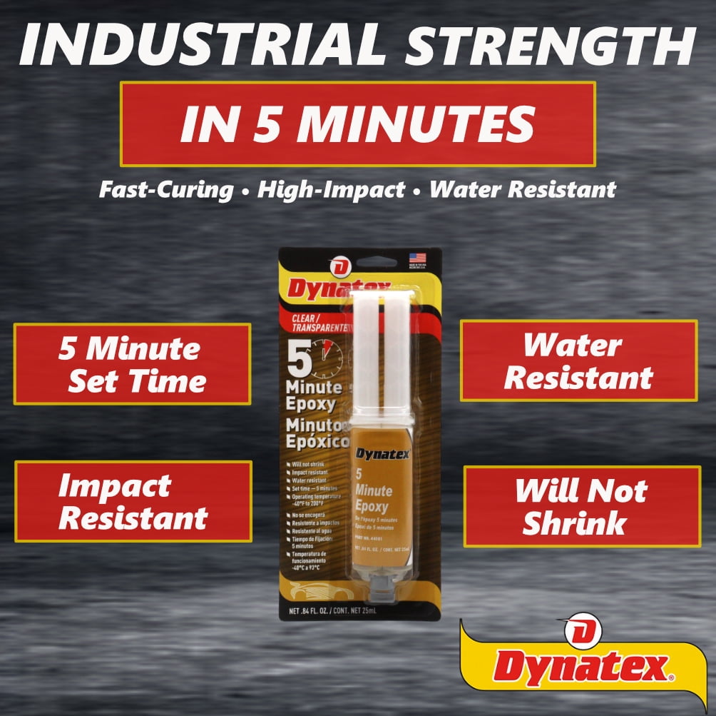 Dynatex 5 Minute Epoxy Adhesive 0.84 oz Twin Syringe - Fast Cure 3-5 Min, Bonds Plastics Metals Wood Ceramics, Industrial Strength (10-Pack)
