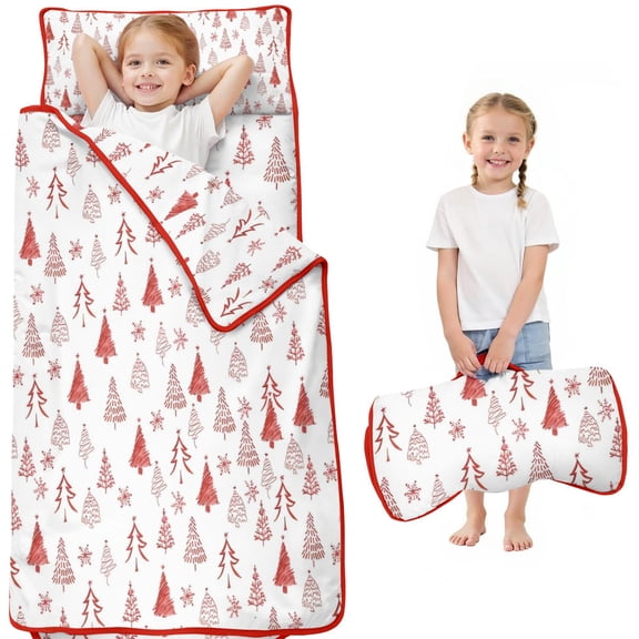 Red Christmas Tree Pattern Toddler Nap Mats for Kids Preschool,50"x20" Sleeping Mat Bag or Kids,Toddler Sleeping Bag,Toddler Nap Mat or Daycare