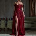 thumbnail image 4 of Yinguo Robe de Demoiselle d'Honneur Longue en Satin à Sequins Épaules Dénudées Robes de Soirée Formelles avec Fente Rouge P, 4 of 8