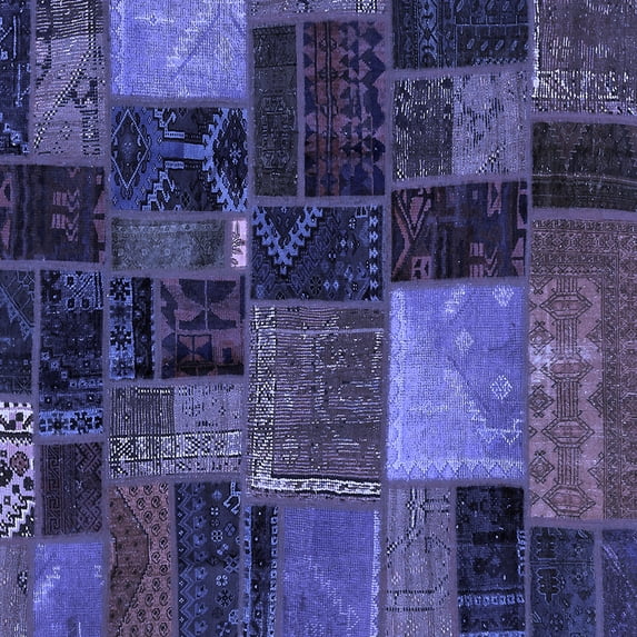 Ahgly Company Indoor Square Oriental Blue Modern Area Rugs, 7' Square