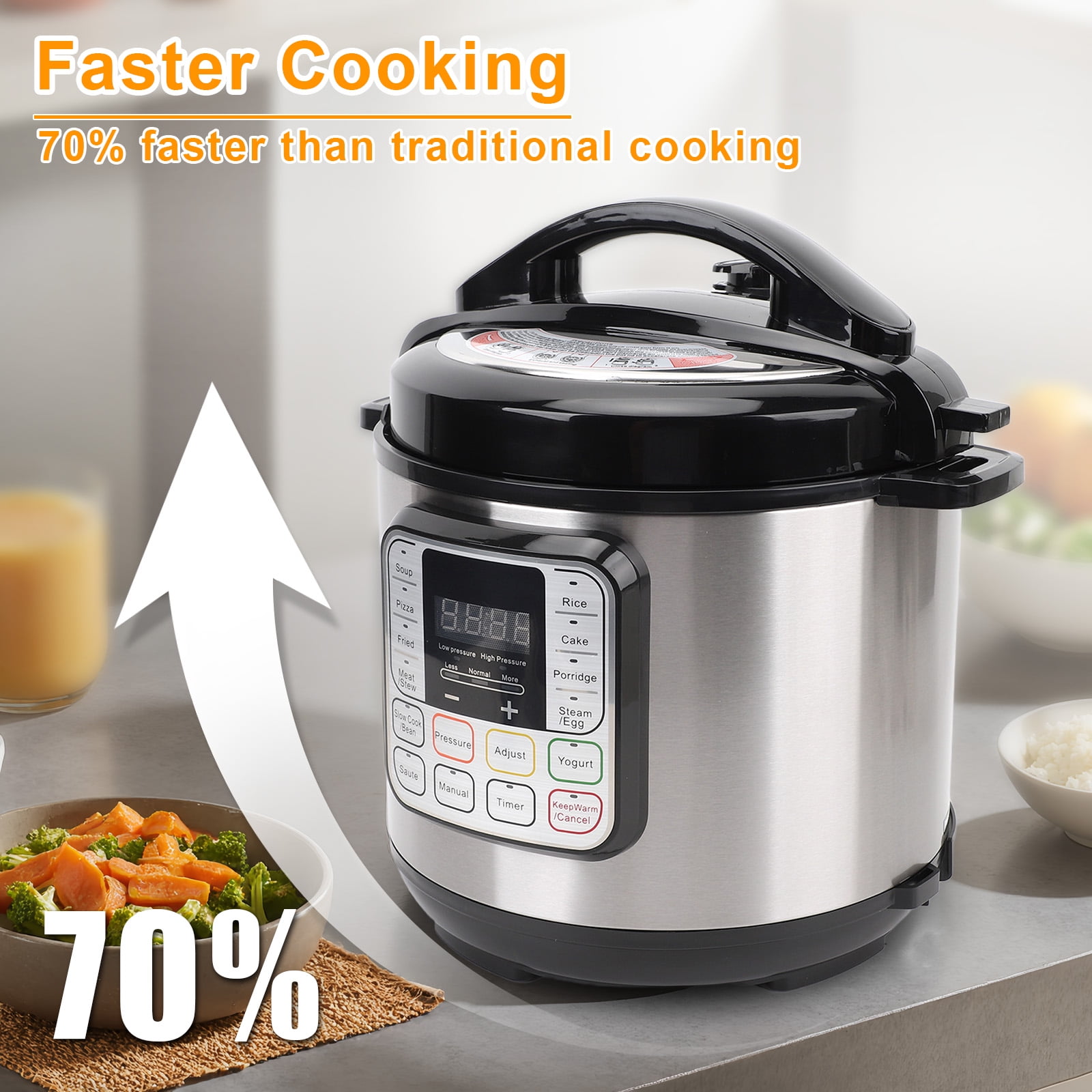 8.5 Quart Electric Pressure Cooker, 16-in-1 Multi-Functional Slow Cooker, Rice Cooker, Saute Pan, Soup Pot, Egg Cooker, Warmer, Preset Cooking, Stainless Steel