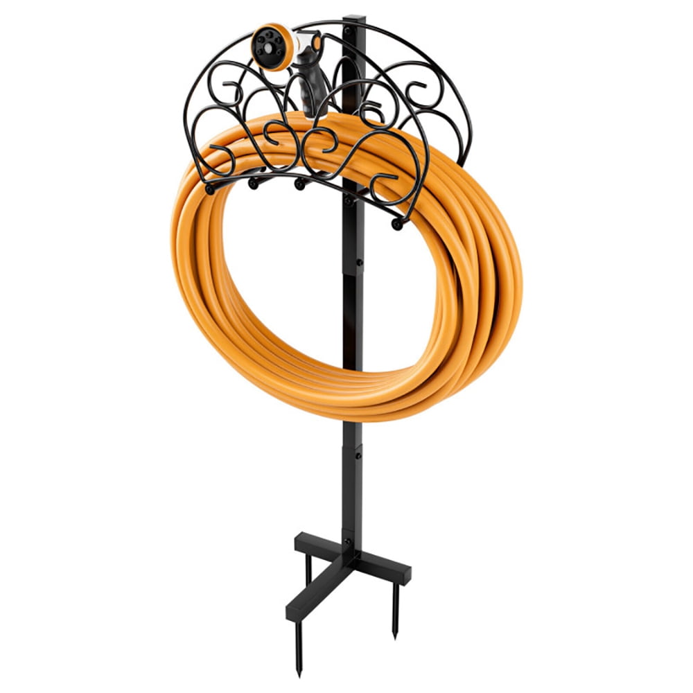 Spaco Detachable Freestanding Hose Holder for Outdoor Yard Garden Lawn, Heavy Duty Metal Water Hose Reel Storage Stand Rack for Yard Lawn, Bright Black