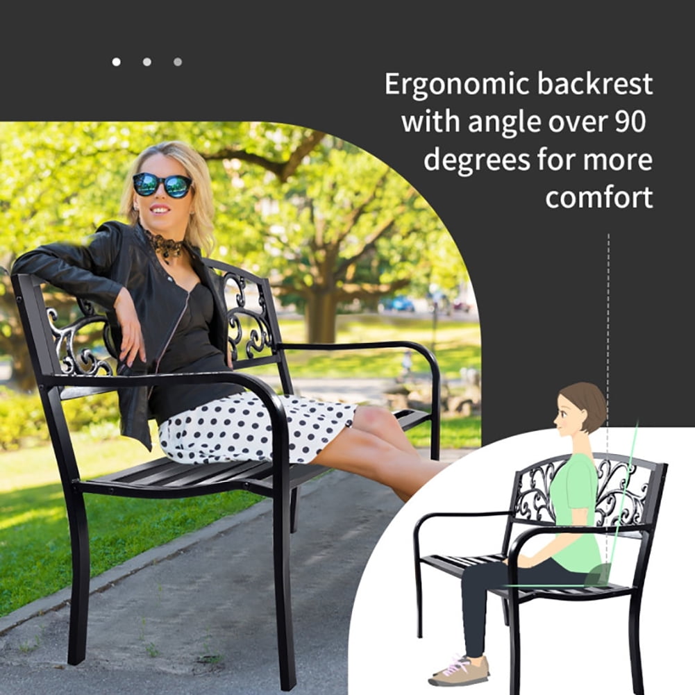 Aimee Lii 50 Inch Patio Park Steel Frame Cast Iron Backrest Bench Porch Chair, Outdoor Patio Furniture