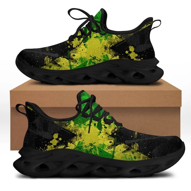 Zapatillas de deporte con plataforma y estampado de la bandera de Jamaica para mujer, zapatos de malla, zapatos planos ligeros con cordones para mujer