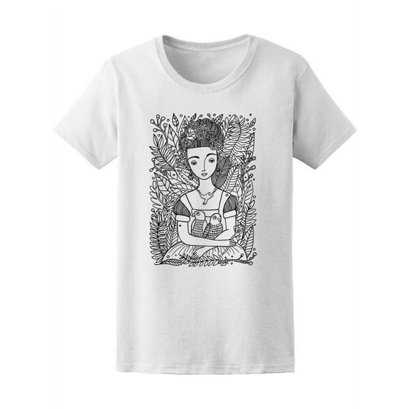 Beautiful Girl With Parrots T-Shirt Women -Image by Shutterstock, Female x-Large