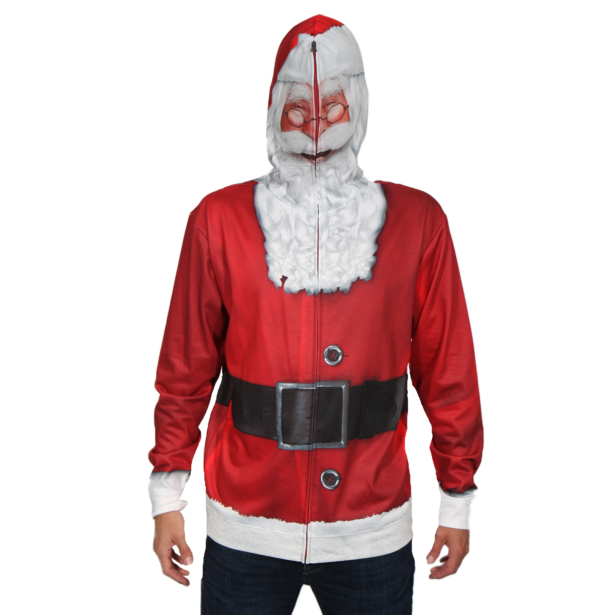 Men's Santa Long Sleeve Hoodie with Zip Up Mask - Walmart.com