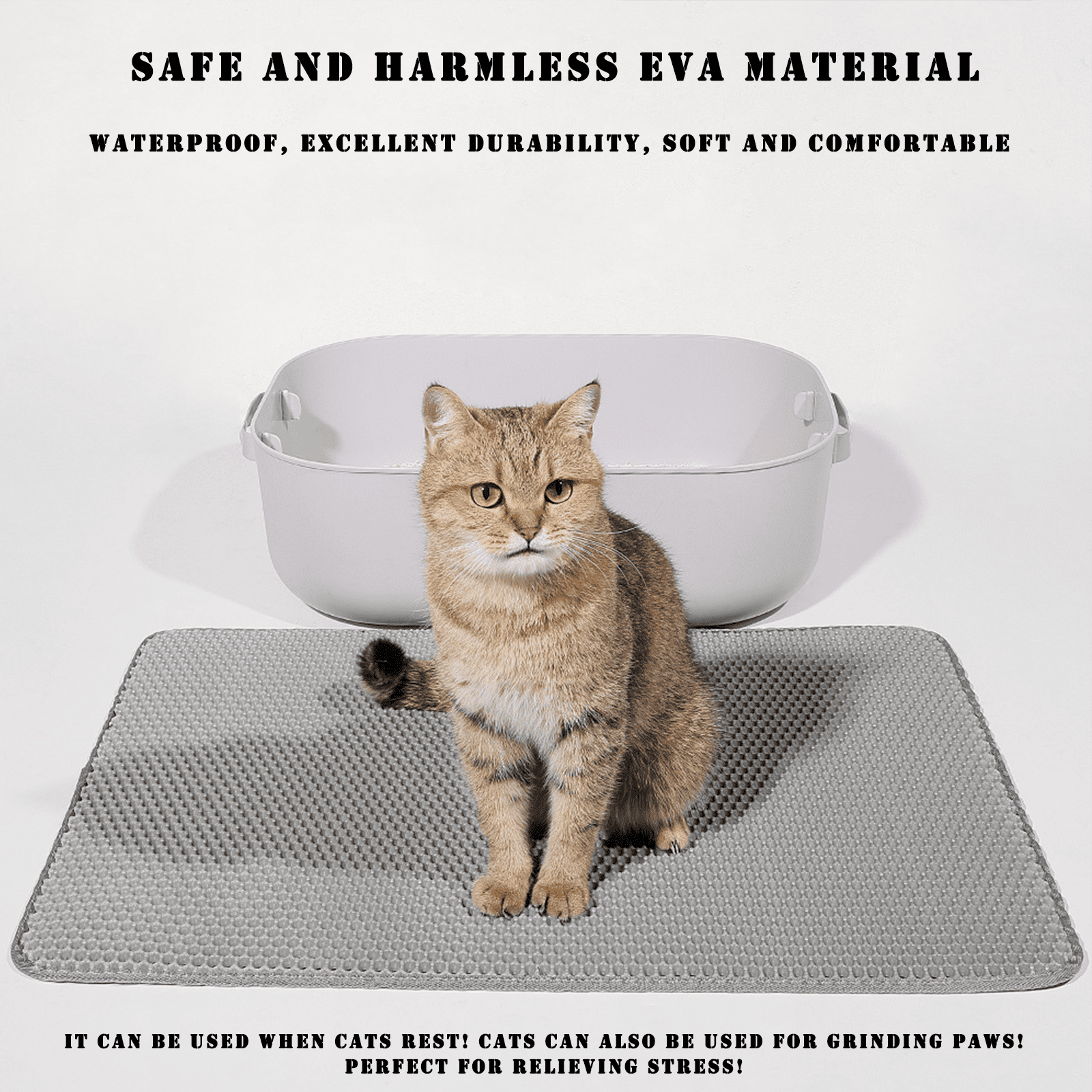 HCY&WLD Cat Litter Mat, Waterproof Double Layer Honeycomb Litter Trapping Mats, Easy to Clean, Less Waste (24"x18", Black)