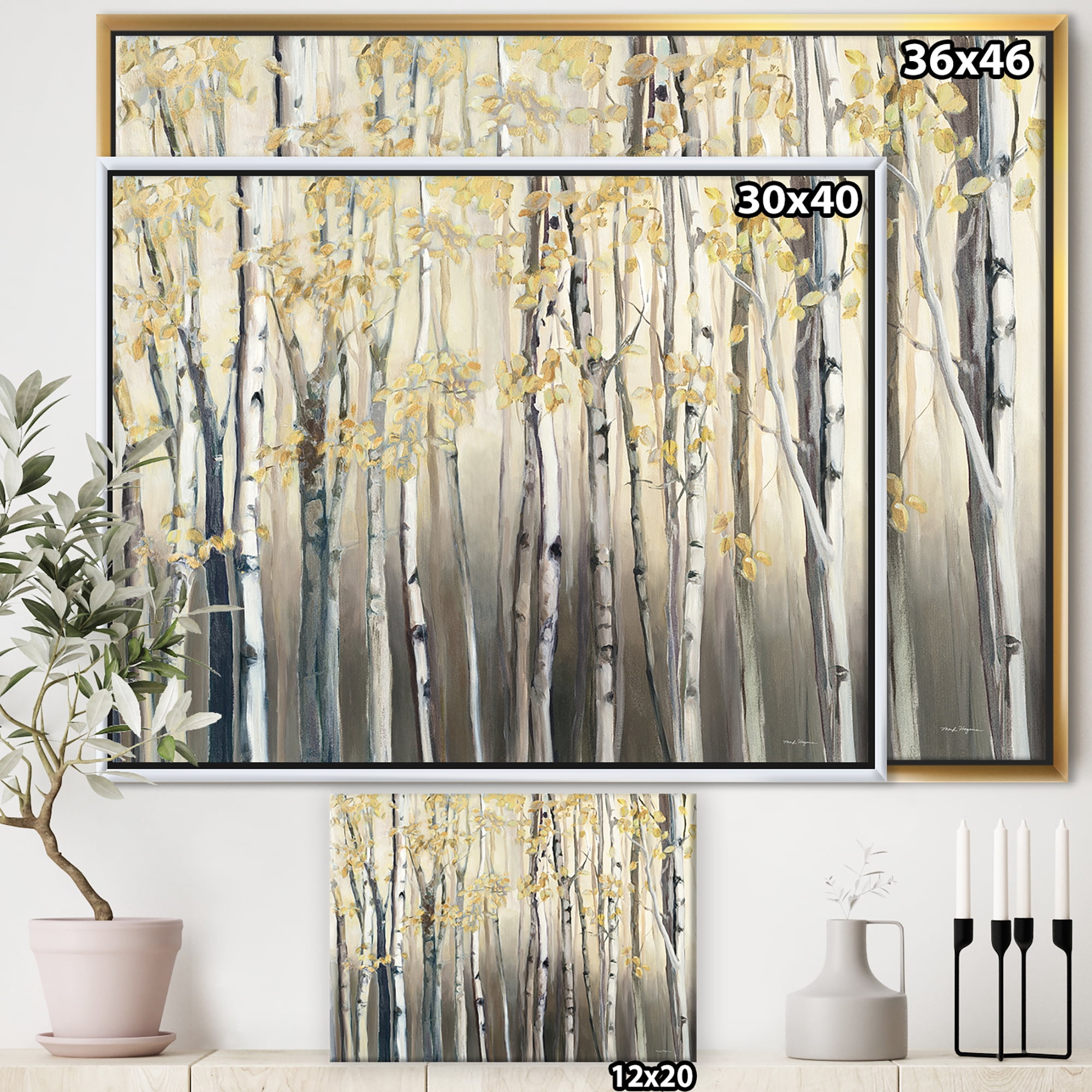 Designart ' Golden Birch Forest I ' Landscapes Framed Canvas