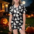 thumbnail image 2 of CAICJ98 Halloween Pajamas for Girls Pumpkin Ghost Print Sleepwear Short Sleeve Jammies for Kids Toddler Button-Down Nightwear 2Pcs Pjs for Girls (Black,4-5 Years), 2 of 5