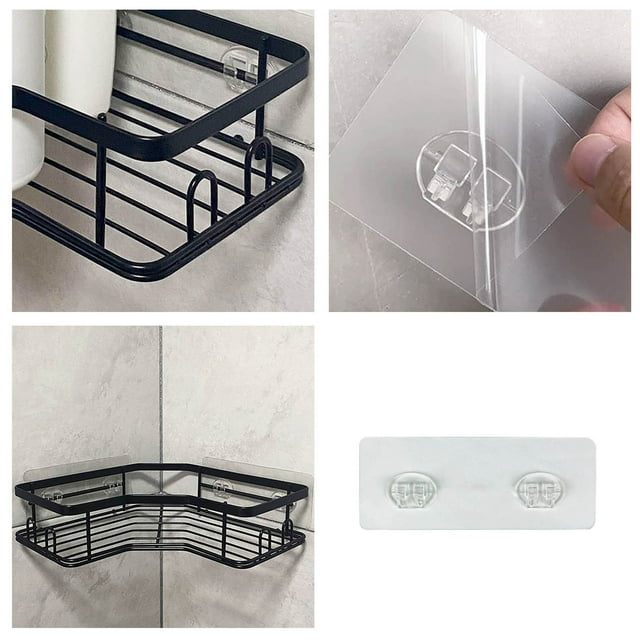 Riforla Shower Caddy Replacement Stickers Sticker Shelf Strips Suction Hooks Large Strong Hook for Bathroom Storage Corner Transparent Shelves Wall Mount 2 Hooks Hooks