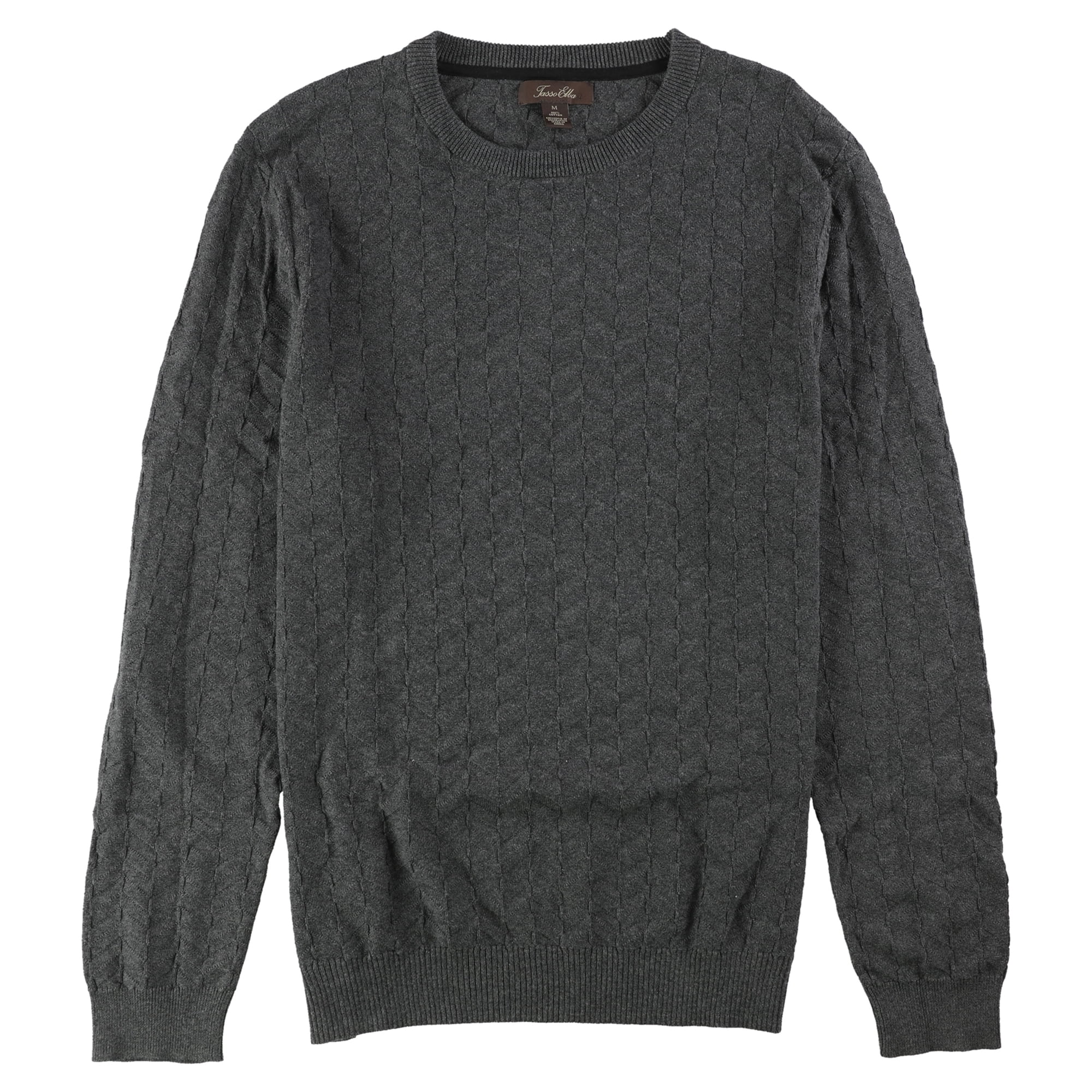 Tasso Elba Mens Chevron Patterned Knit Pullover Sweater, Grey, Large
