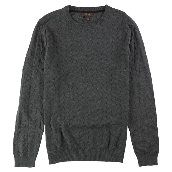 Tasso Elba Mens Chevron Patterned Knit Pullover Sweater, Grey, Small