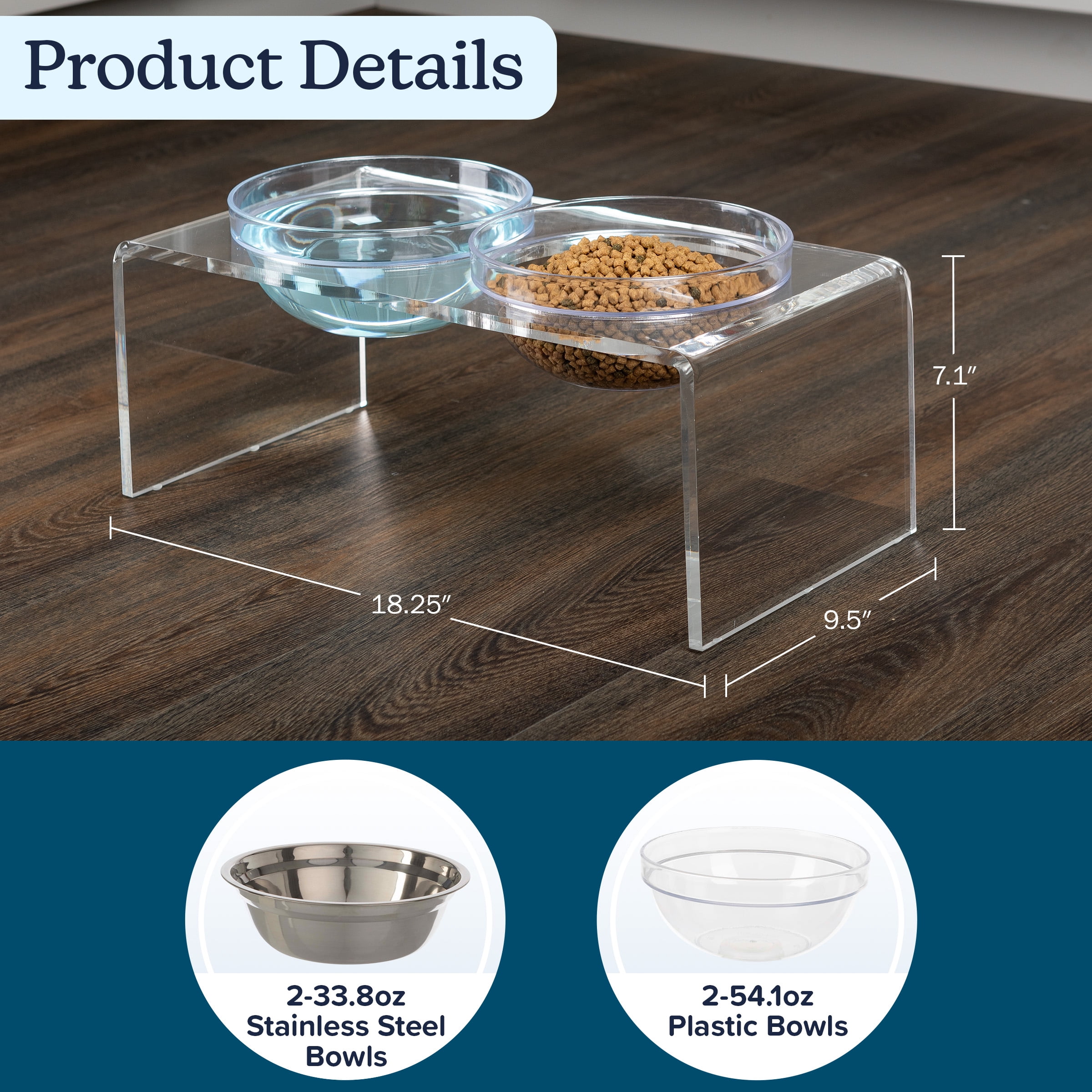 PETMAKER Elevated Dog and Cat Bowls Set - 7.1in Tall Acrylic Dog Bowl Stand