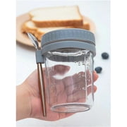 i Kito Oatmeal Overnight Jars with Measuring Marks 10 oz, Overnight Oat Jar with Spoon Gray 2pack