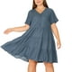 thumbnail image 2 of Women's Plus Size Denim Dress Tiered V Neck Short Sleeve Midi Chambray Dresses Grey Black 2X, 2 of 6