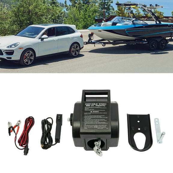 Electric Trailer Winch, 2000 lbs Boat Winch 300W 12V Black Electric Boat Winch, 9.6*7.7*10in For Towing Yachts And Boats