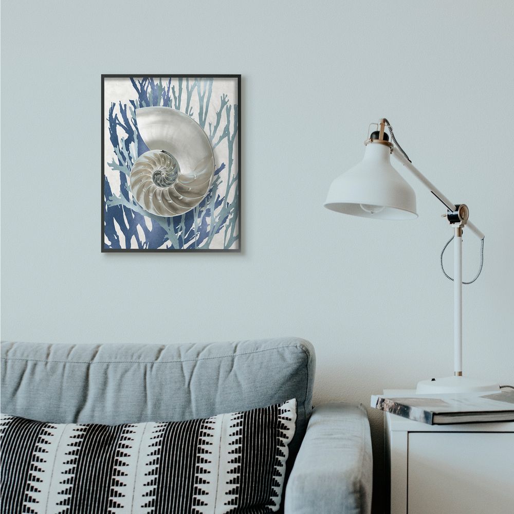 Stupell Industries Shell Coral Beach Blue Design Framed Wall Art by Caroline Kelly