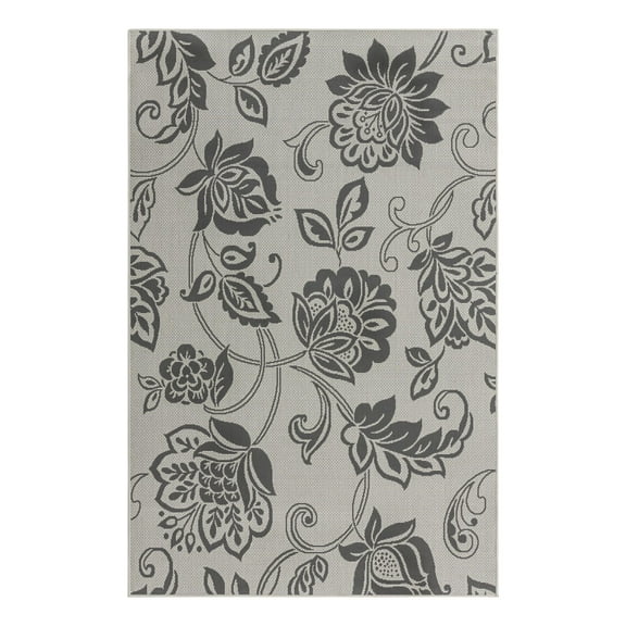 Unique Loom Outdoor Botanical Collection Area Rug - Floral (5' 3" x 8' Rectangle Gray/Silver)