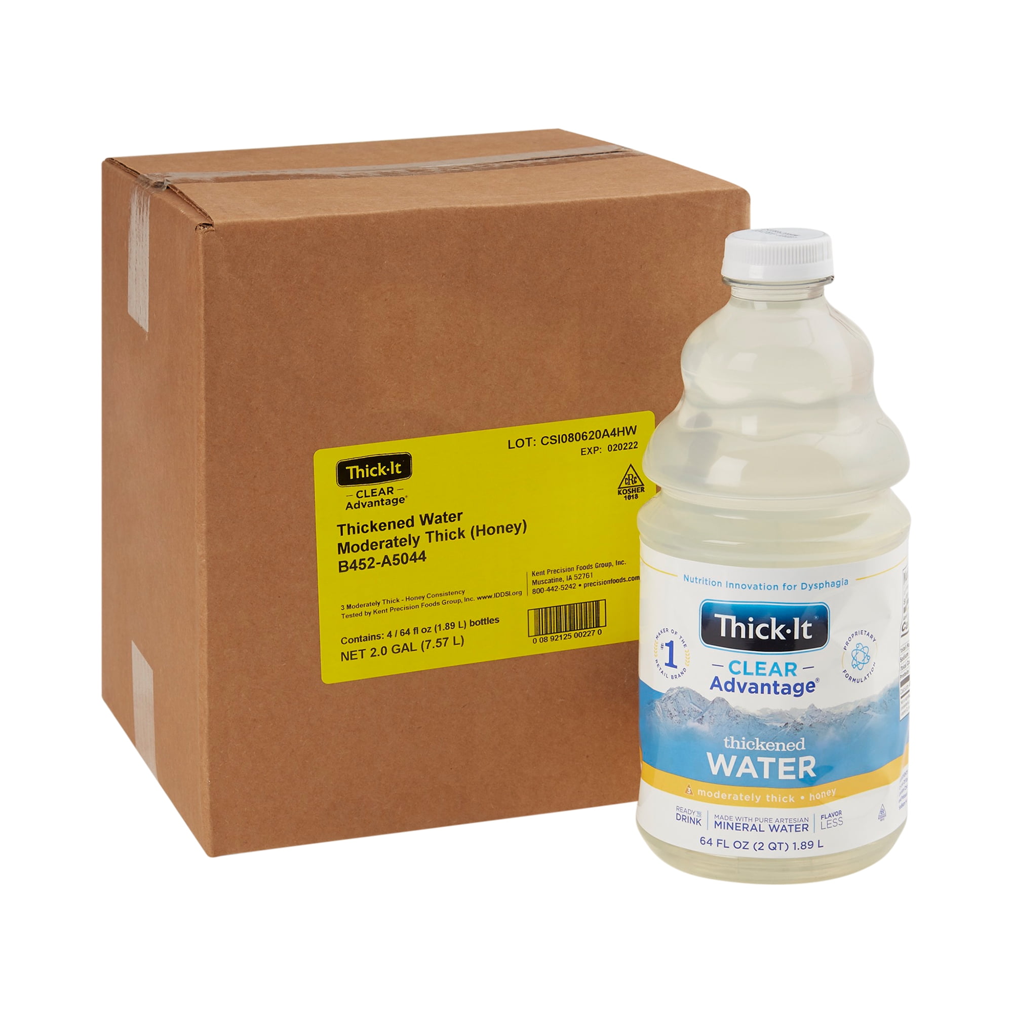 Thick-It AquaCareH2O Thickened Water, 64 oz. Bottle, Unflavored, Ready to Use, Honey, Case of 4