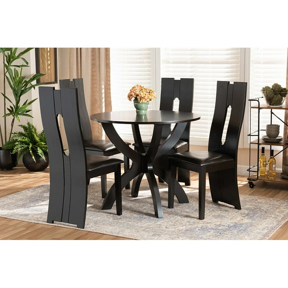 Baxton Studio Ronda Modern and Contemporary Dark Brown Faux Leather Upholstered and Dark Brown Finished Wood 5-Piece