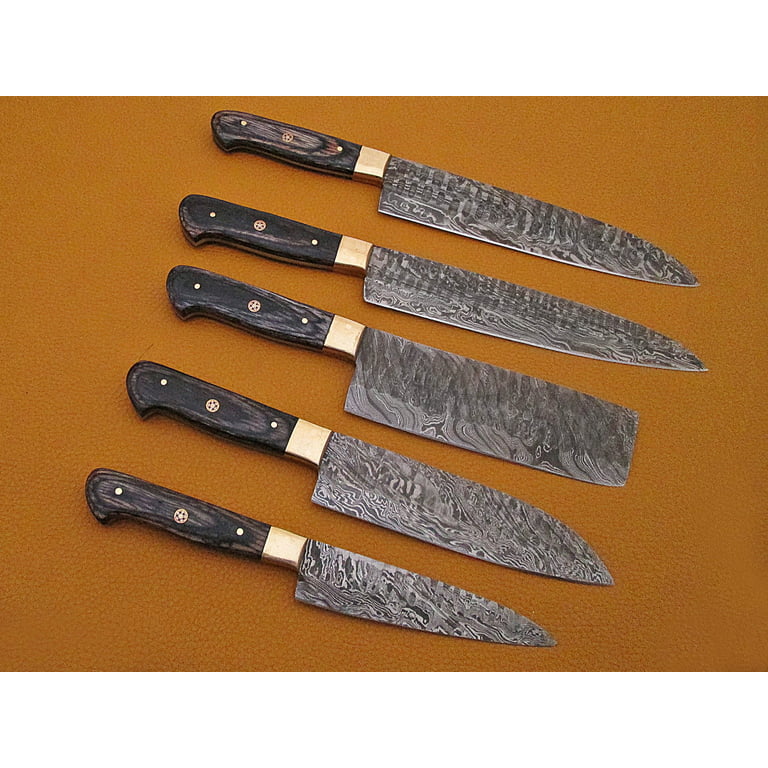 Handmade Damascus Steel Chef Knife Set With Rolling Bag Black