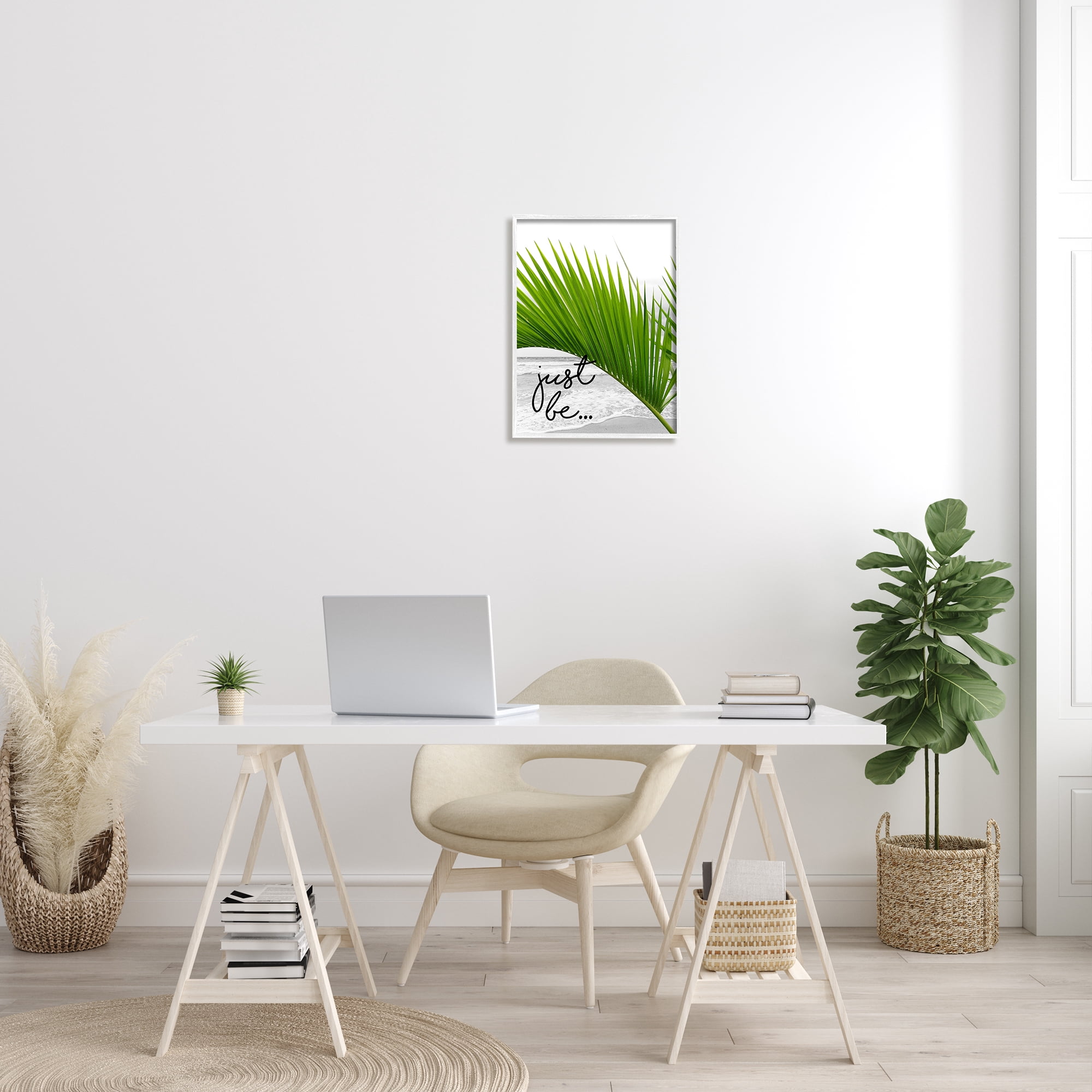 Stupell Industries Just Be Soothing Green Palm Seaside Ocean Shore Graphic Art White Framed Art Print Wall Art, Design by J. Weiss