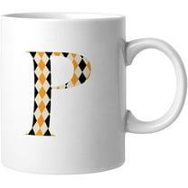 Initial Letters Decor Coffee Mugs, Halloween Diamond Plaid Monogram Letter K Mug, Any Letter Floral Alphabet Coffee Cup For Her Birthday Christmas Mothers Day Coffee Mug 11oz