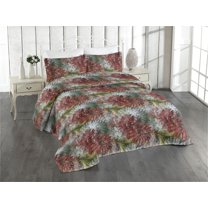 Ambesonne Floral Quilted Bedspread Set 3 Pcs, Gerbera Shadowy Effect Art, King, Pale Maroon Olive Green