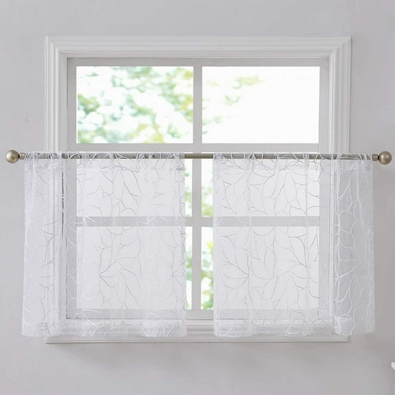 WARM HOME DESIGNS Pair of 2 30" x 24" Sheer White Kitchen Curtains. Short Boho Cafe Curtain with White Color Embroidery. O White Tiers 24