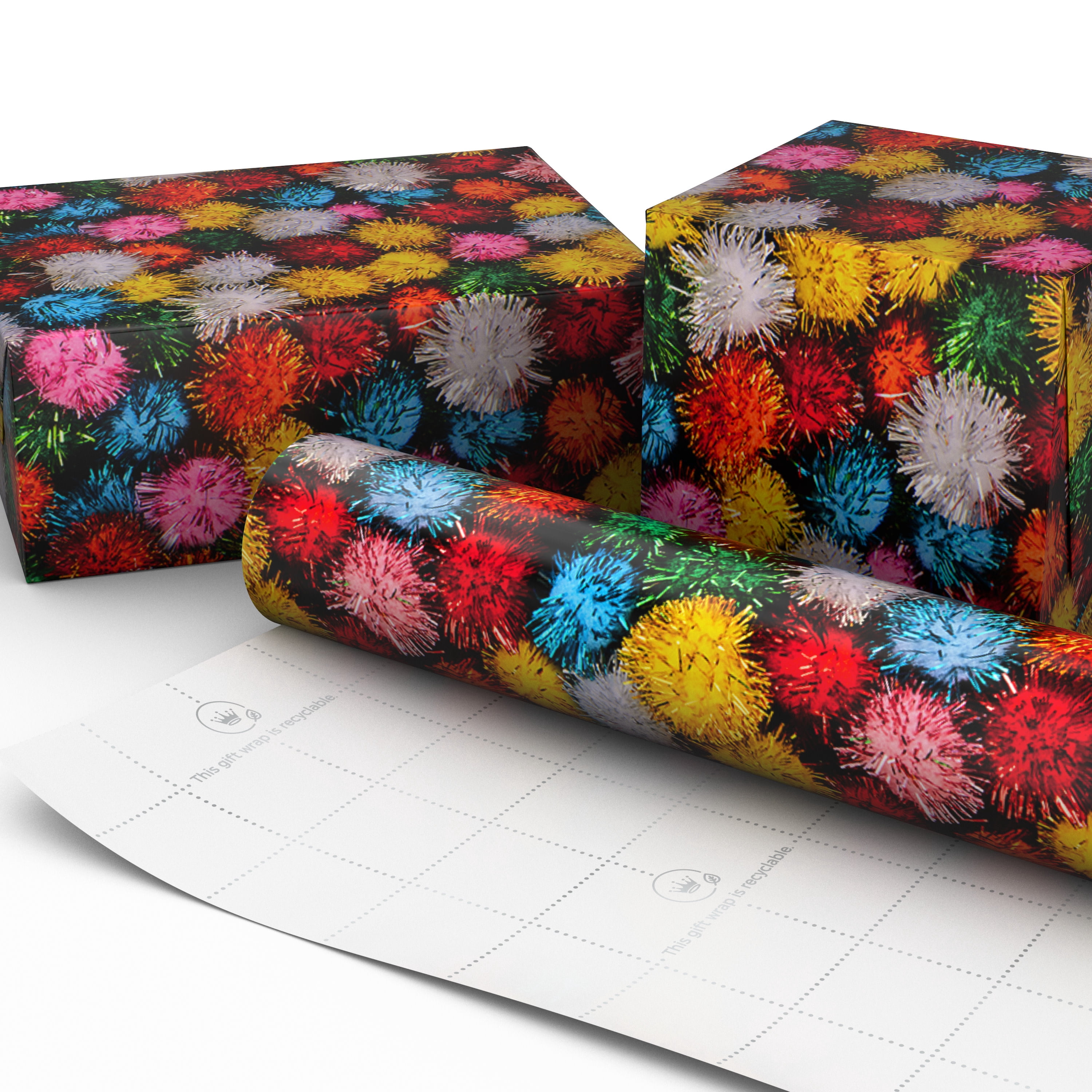 Hallmark Wrapping Paper Roll (Colorful Pom-Poms) 20 sq. ft.