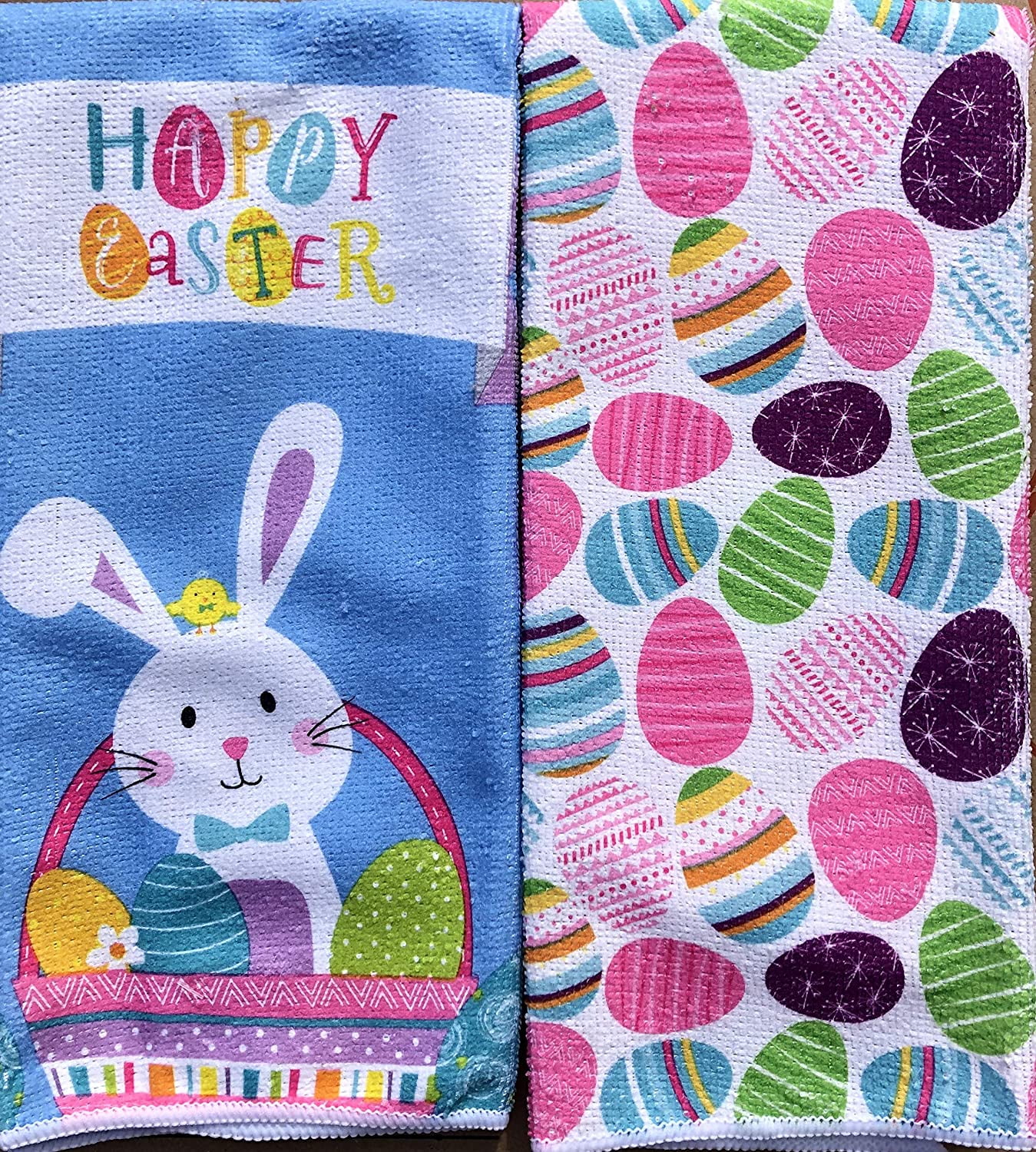15"x25" GR BUNNY'S FACE,HAPPY EASTER 2 SAME PRINTED MICROFIBER KITCHEN TOWELS 