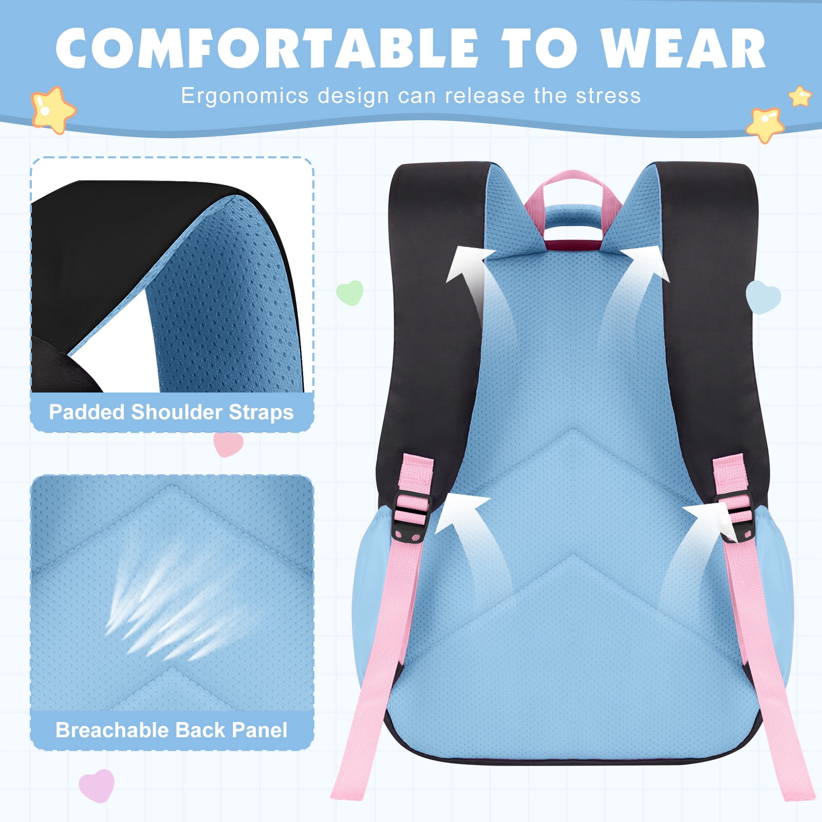 DAKIMOE Kids Backpack School Backpacks for Teens Cute Girlish Middle High School Bookbag Large Capacity Lightweight Waterproof Daypack for College Students