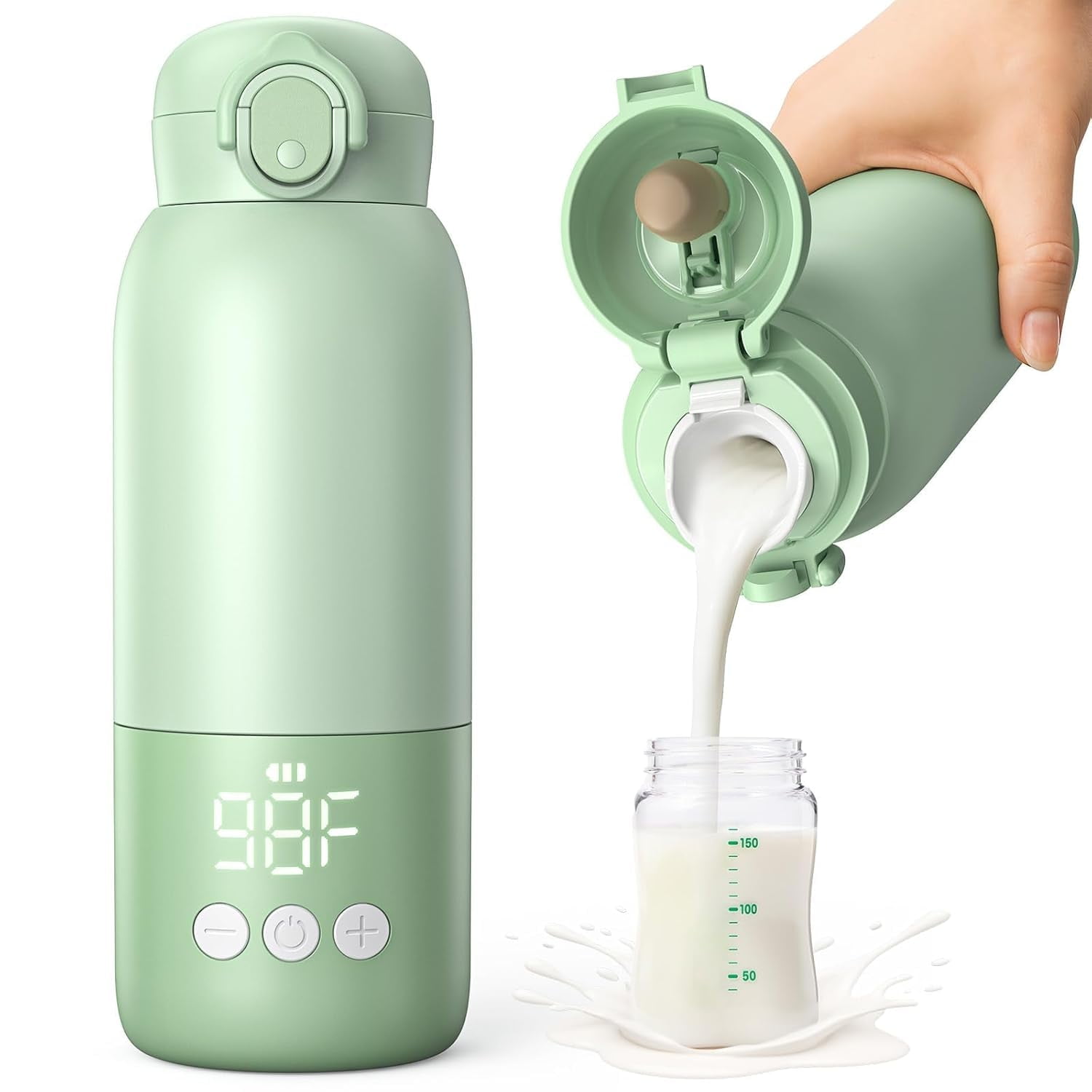 Portable Bottle Warmer for Travel 12oz– 80W Fast Heating, 316 Stainless Steel, 11400mAh Rechargeable Precise Temp Control & LED Display Safety Lock Cordless Travel Warmer for Baby Breastmilk  Formula