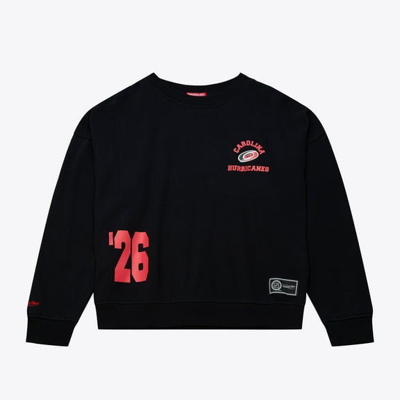 Women's Mitchell & Ness Black Carolina Hurricanes Crewneck Sweatshirt