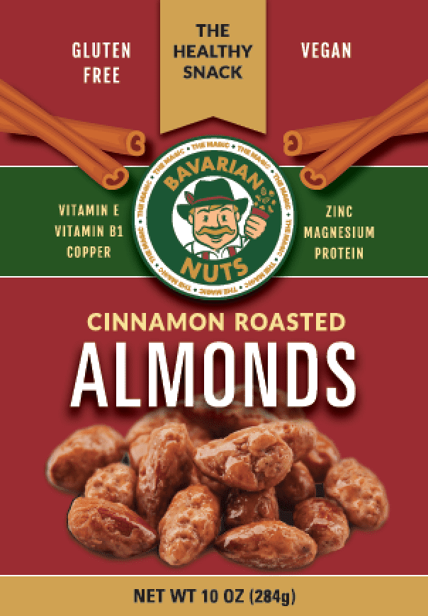 Magic Bavarian Nuts Cinnamon Roasted ALMONDS 10oz., Vegan, Gluten