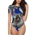 thumbnail image 2 of Goofa Astronaut in Outer Space Printed Women Rash Guard Short Sleeve,Tummy control Swimsuit Surfing Swimsuit Bathing Suit One Piece Swimsuit UPF 50-XX-Large, 2 of 9