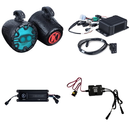Memphis Audio UTV Audio Bundle SMCHLA App Radio MX63PS 6.5 A.T.A.C Black Bar Mount Speakers MX400.4 4-Ch Marine Amp RGB IP66 Bundle