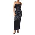thumbnail image 3 of VISgogo Vestido largo ajustado de satén para mujer, sin mangas, correa de espagueti, cuello alto, color sólido, vestido de cóctel VISgogo moda, 3 of 9