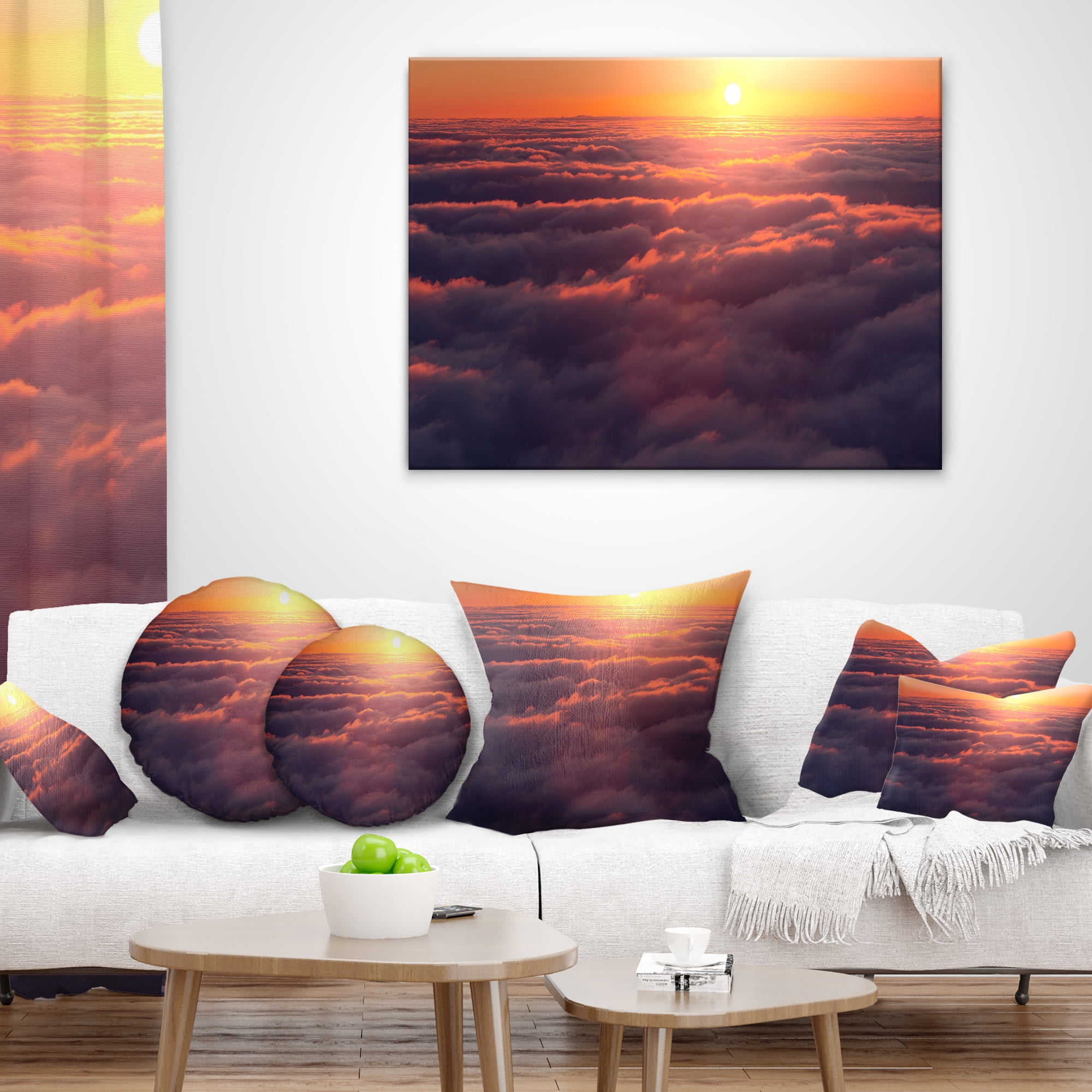 Designart Amazing Sunset View over Clouds - Landscape Printed Throw Pillow - 18x18
