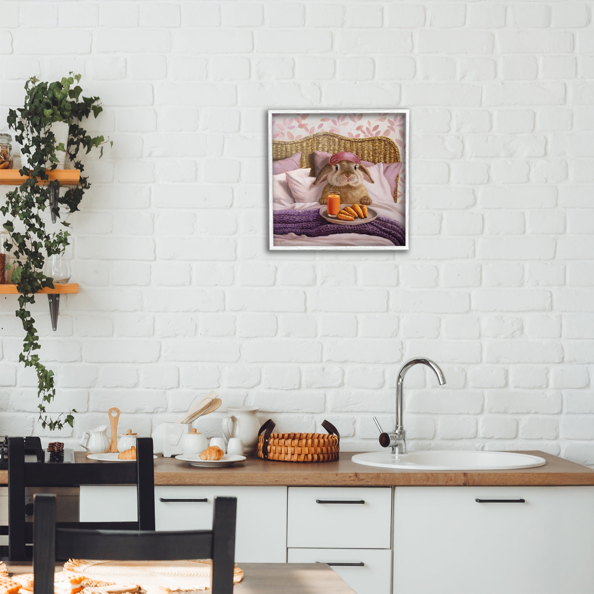 Stupell Industries Hoppy Meal Bunny in Bed White Framed Giclee Art, design by Lucia Heffernan