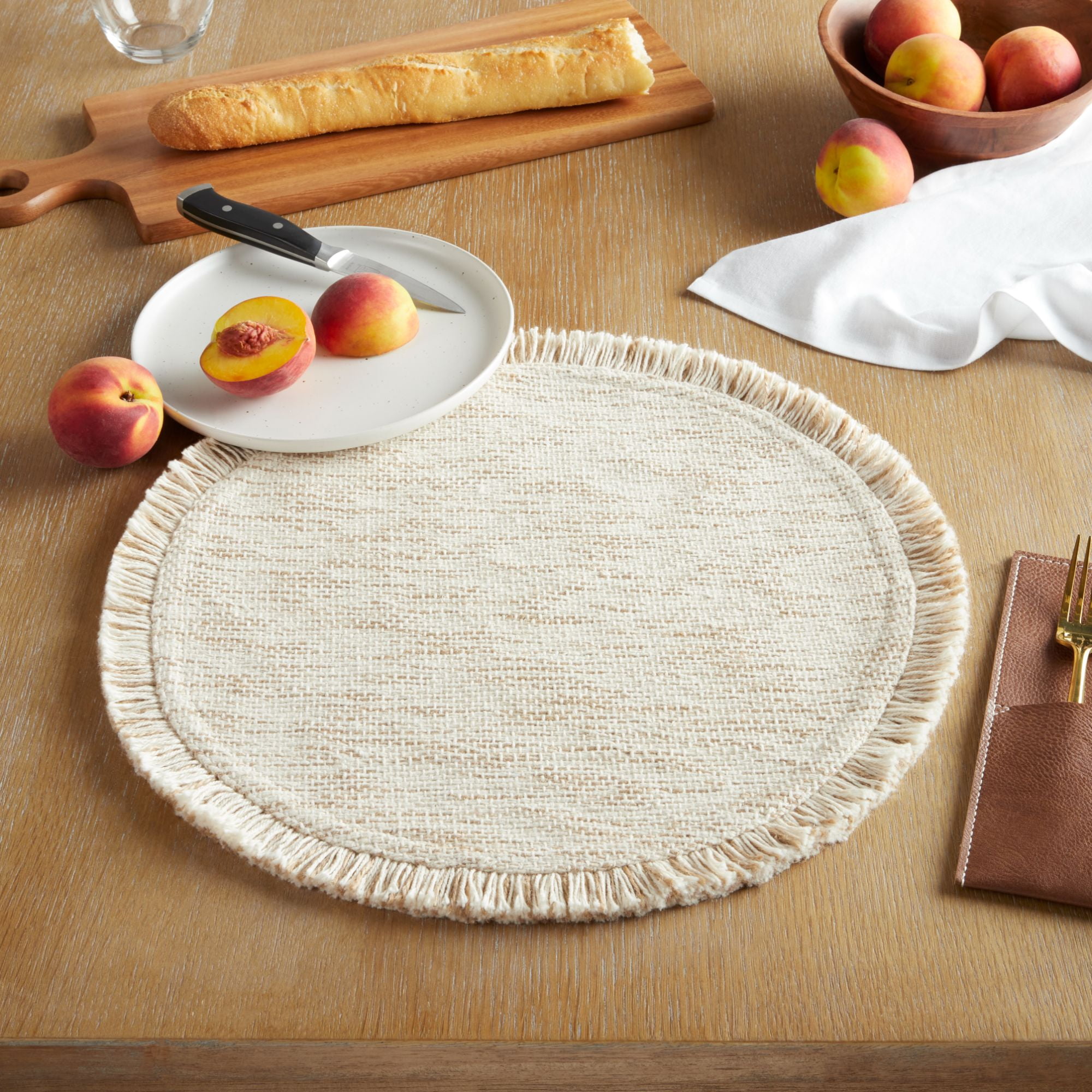 Mainstays Lilli Fabric Placemat, Natural, 17 in Round, 1 Piece