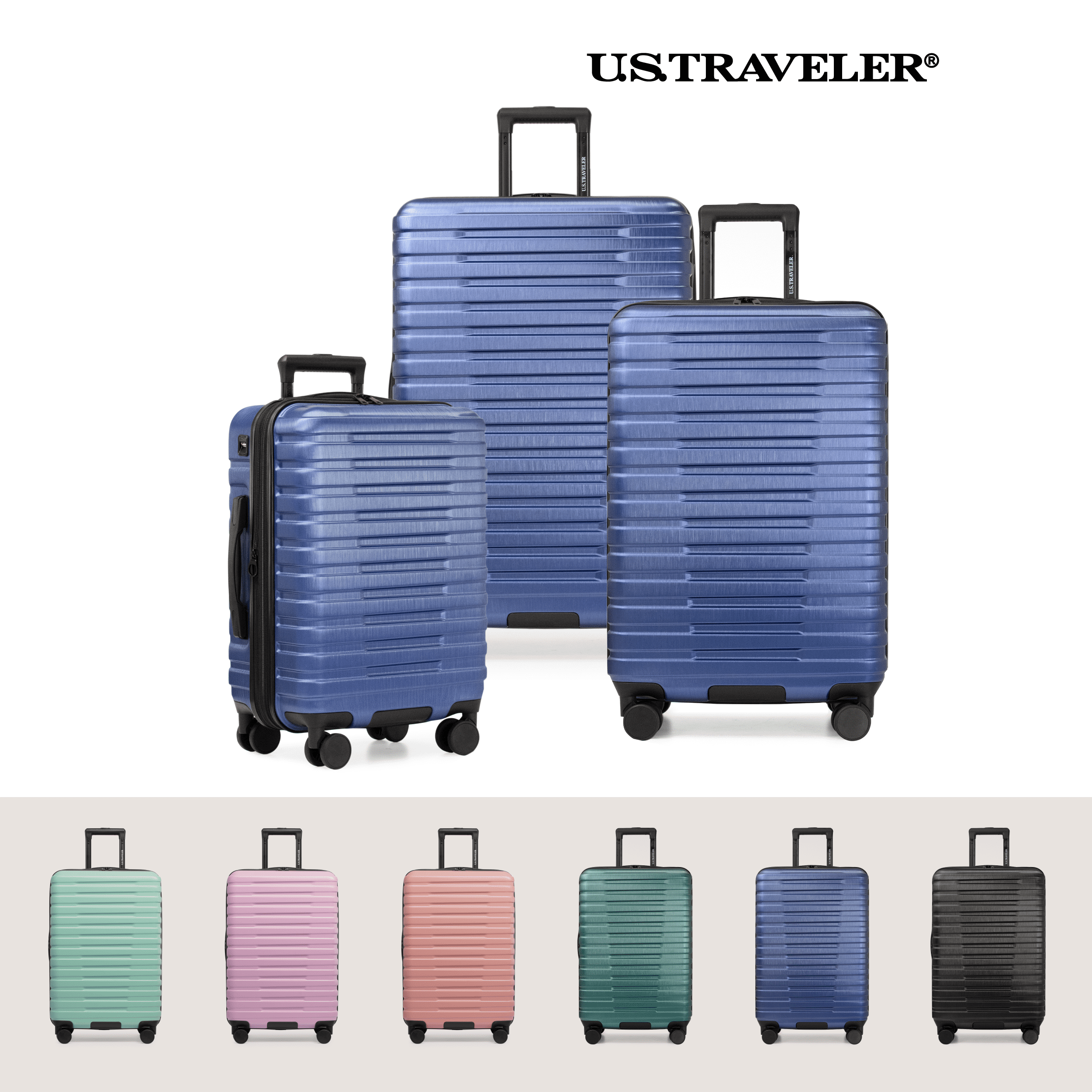 U.S. Traveler Boren Hardside Rugged Spinner Luggage, Navy, 30" Checked Large