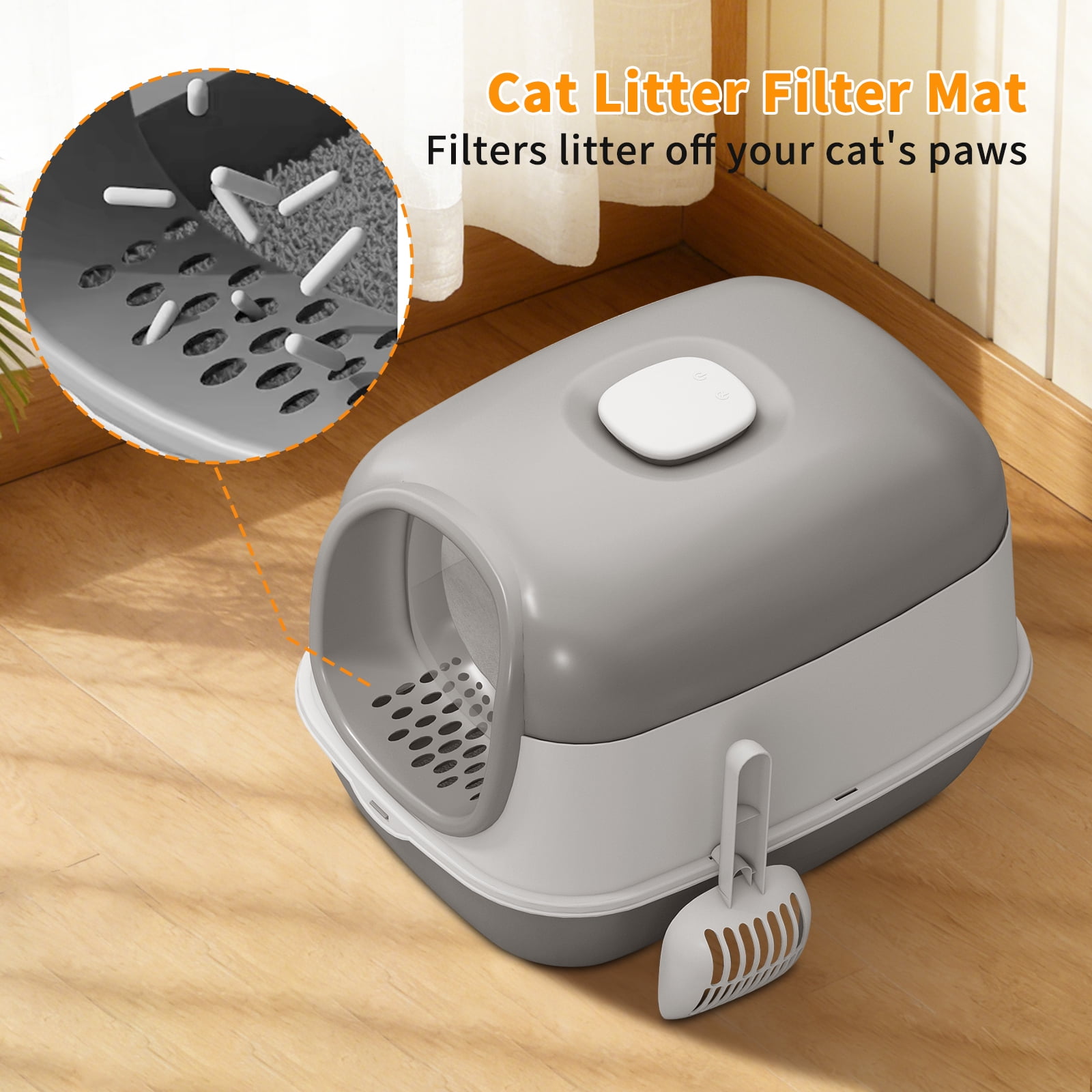 Open Design Transparent Cat Litter Box, Large Capacity Easy Entry Kitty Litter Pan with Cleaning Scoop, Sleek Modern Decorative Pet Toilet for Indoor Cats