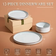 Vesteel 12-Piece Dinnerware Set, Ceramic Plates and Bowls Sets, Healthy Yixing Purple Clay Dishes Set, Elegant & Durable Tableware, Dishwasher & Microwave Safe - Moonlight White