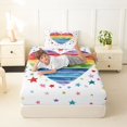 thumbnail image 3 of Manfei Kawaii Rainbow Twin Fitted Sheet, Ink Stars Love Heart Bedding, White Blue Red, 2pcs, 1 Fitted Sheet and 1 Pillowcase, 3 of 6