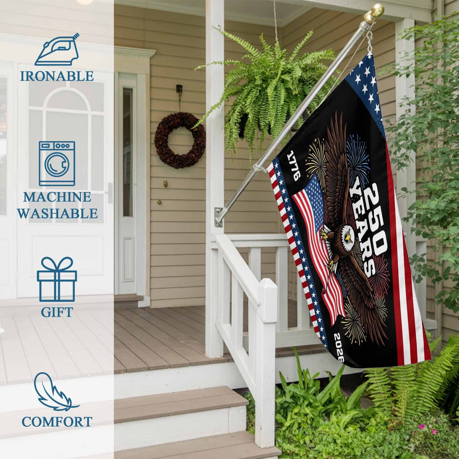 4th of July Flags for Outside 3x5 ft Years Outdoor Flags Double Sided Grommets House Banner Patriotic USA Flag Eagle Fireworks Patio Yard Flag for Outdoor Party Porch Independence Day Decor